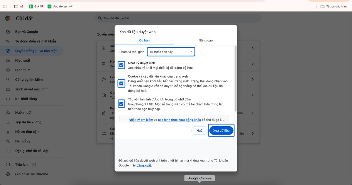 7 cách khắc phục lỗi The Requested URL was Rejected chi tiết 30 Chọn thời gian, nội dung cần xoá rồi chọn Xoá dữ liệu
