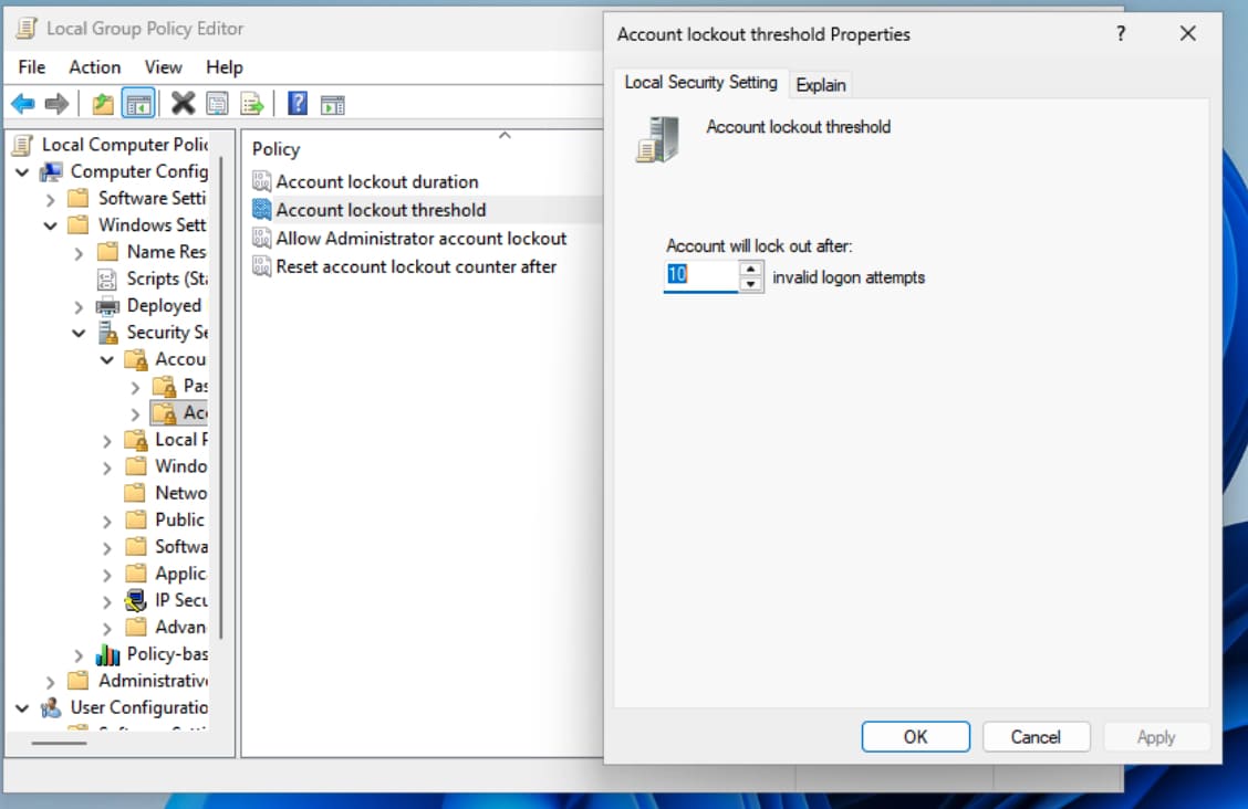 Cách khắc phục lỗi "The user account has been locked out" chi tiết 19 Điều chỉnh lại chính sách Account Lockout Threshold