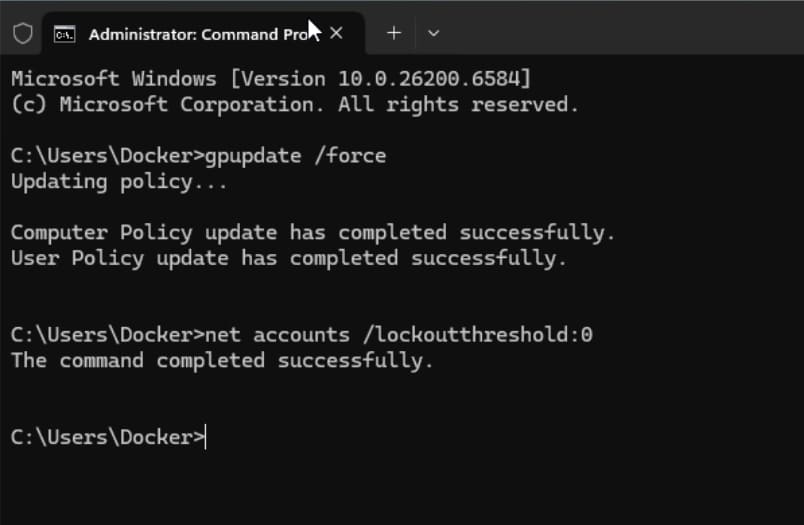 Cách khắc phục lỗi "The user account has been locked out" chi tiết 20 Cập nhật lại cấu hình hệ thống bằng dòng lệnh
