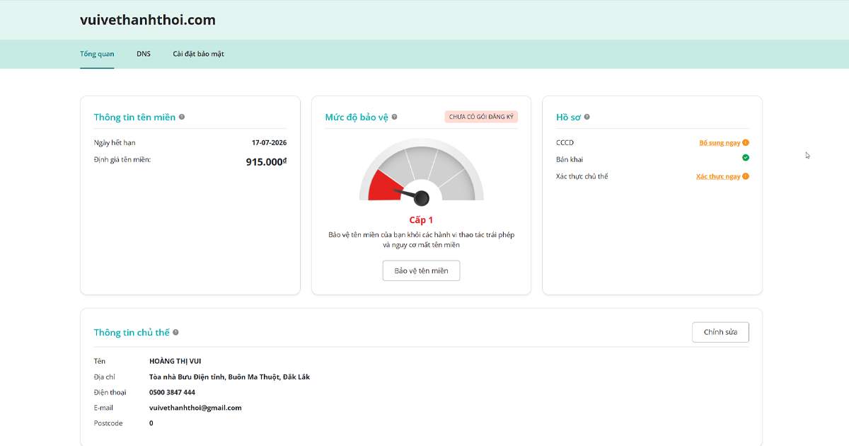 đăng nhập vào trang quản lý tên miền