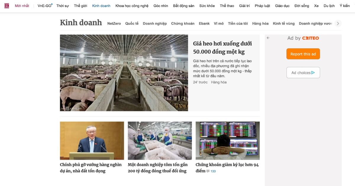 Web Navigation là gì? Ví dụ, phân loại và nguyên tắc xây dựng Web Navigation 22 Giao diện submenu VnExpress khi người dùng chọn mục Kinh doanh