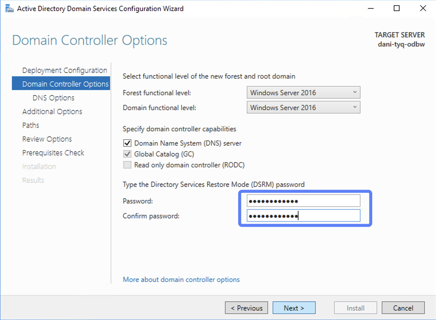 Hướng dẫn cài đặt Additional Domain Controller trên Windows Server chi tiết 117 Cung cấp password DSRM