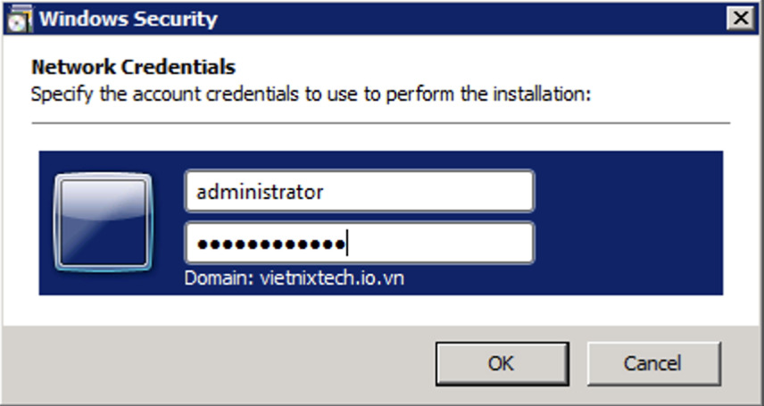 Hướng dẫn cài đặt Additional Domain Controller trên Windows Server chi tiết 75 Nhập username và password cho tài khoản