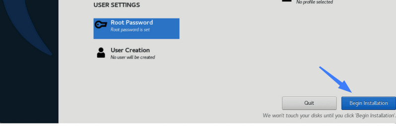 Chọn Begin Installation nằm ở góc dưới bên phải cửa sổ