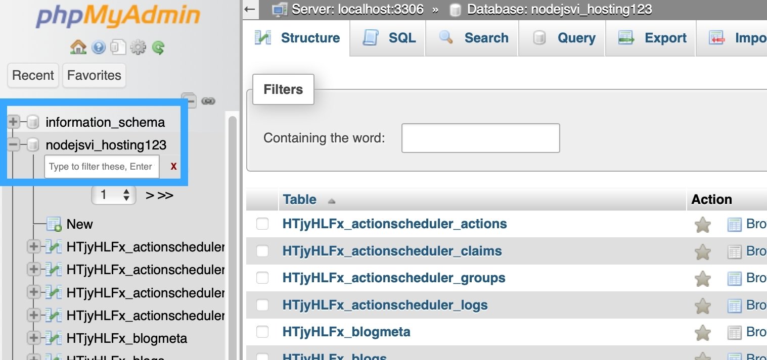 Bạn cần đăng nhập vào phpMyAdmin và chọn cơ sở dữ liệu cần thao tác