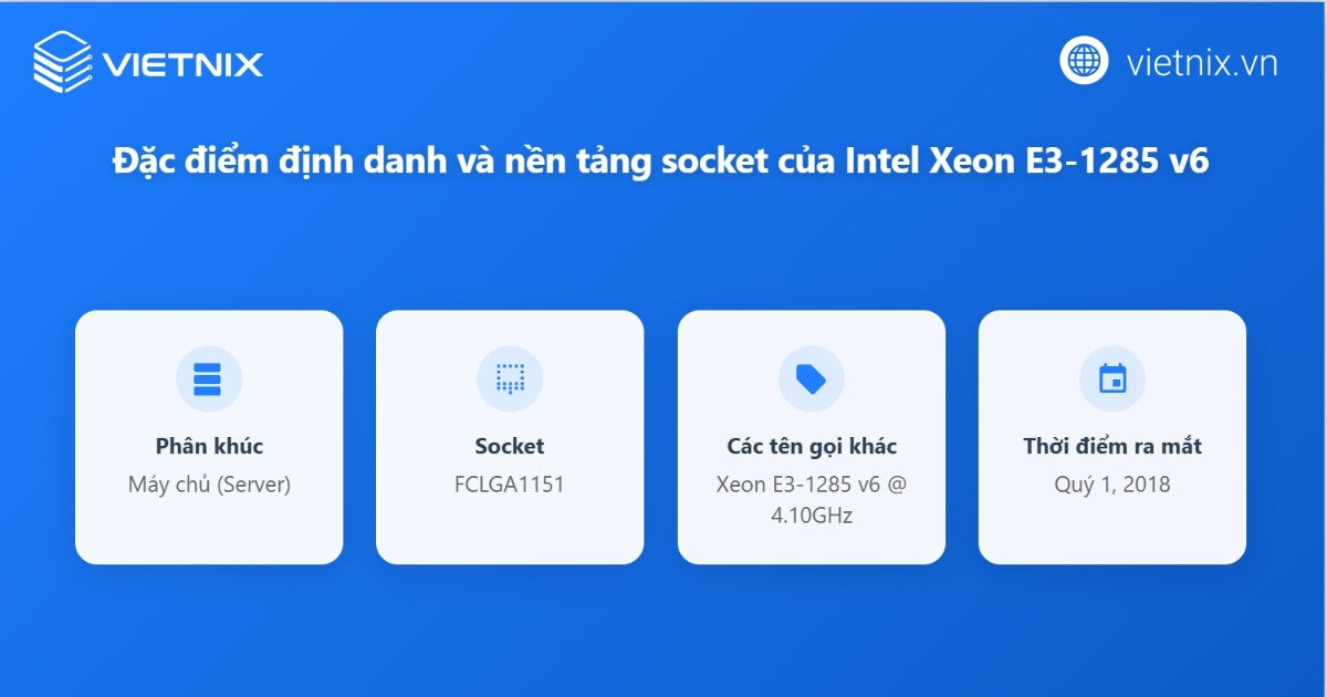 Đánh giá Intel Xeon E3-1285 v6 (4,10 GHz, 8MB Cache) chi tiết 19 Định danh sản phẩm và nền tảng socket của Intel Xeon E3-1285 v6