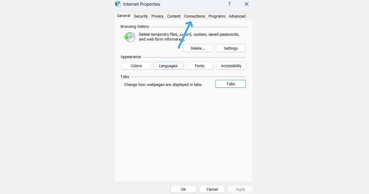 Bạn chọn tab Connections