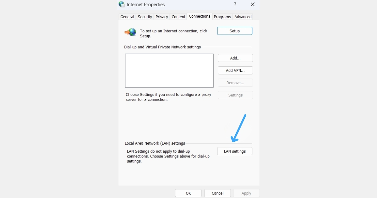 Rồi nhấp vào LAN Setting