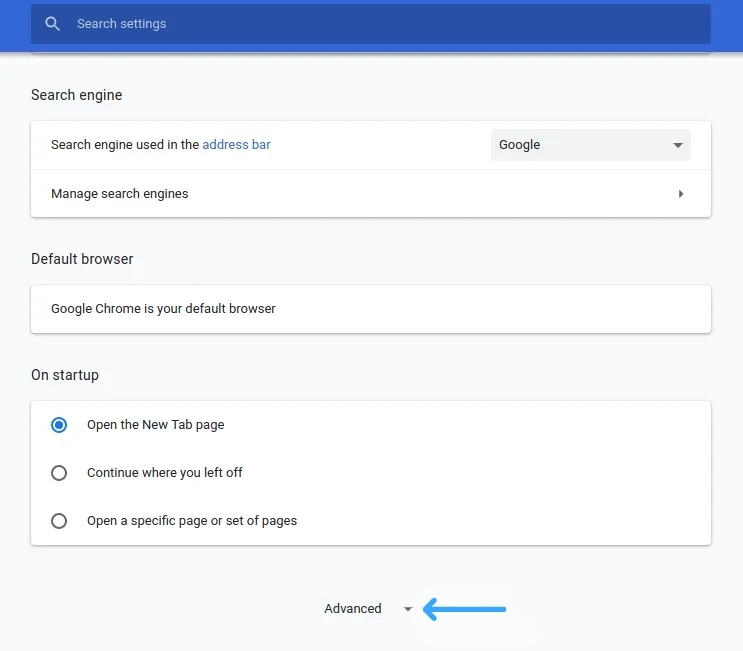 Chọn phần Advance