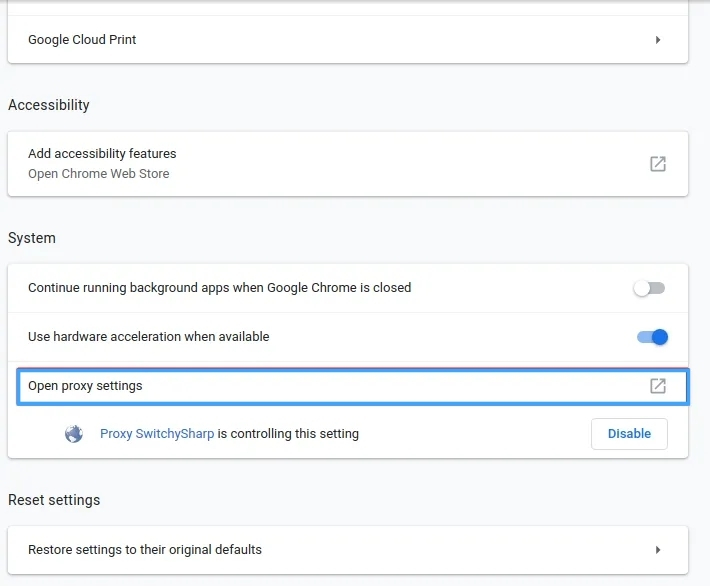 Bạn chọn Open proxy settings