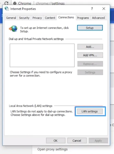 Chọn LAN settings