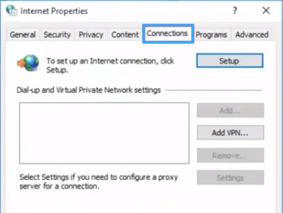Chọn tab Connections
