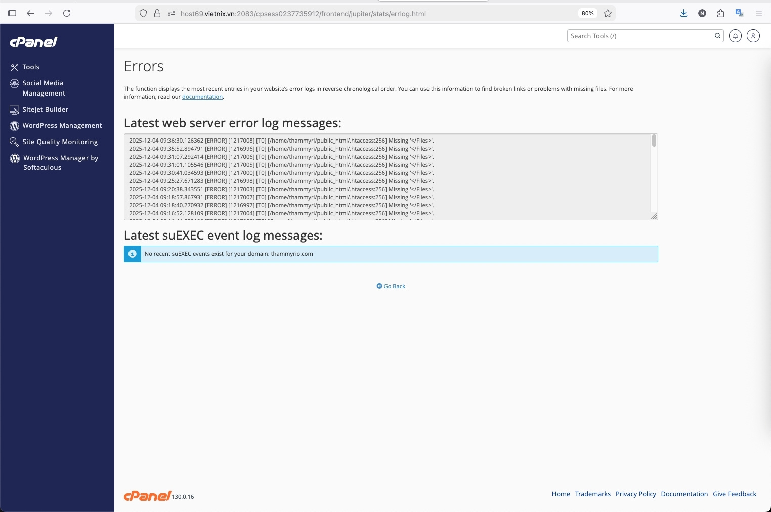 10 cách khắc phục lỗi Error 520: Web Server Is Returning an Unknown Error 26 Bạn cần truy cập hosting hoặc trình quản lý cPanel và tìm đến khu vực lưu trữ error log của website