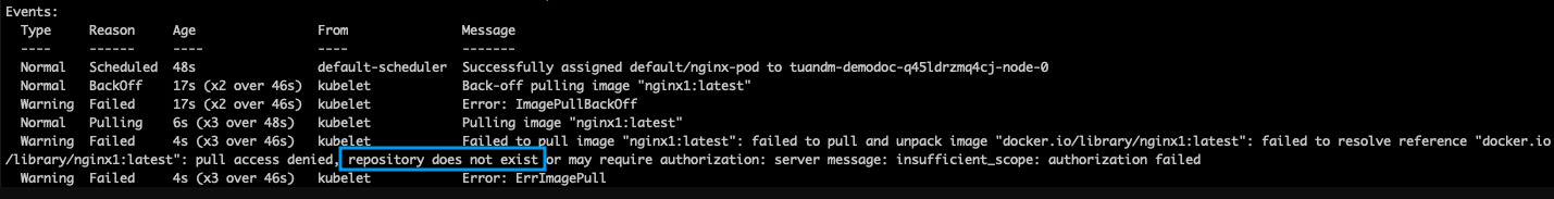 Kiểm tra phần Events trong mô tả Pod