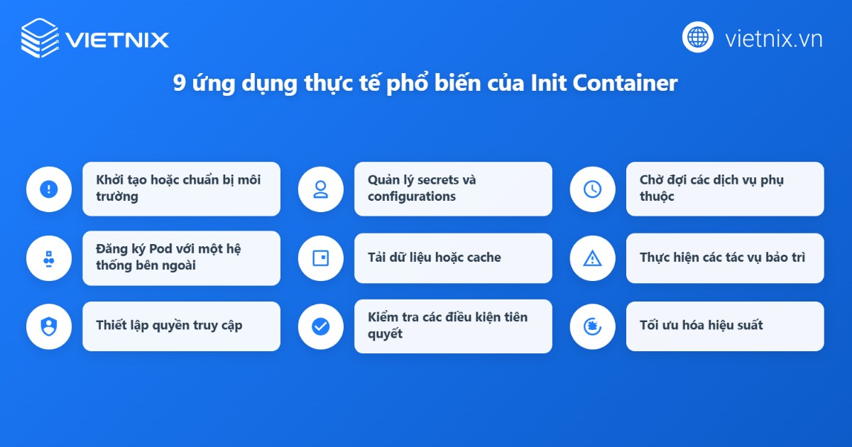 Init Container là gì? Hướng dẫn khai báo và sử dụng Init Container 13 Init Container mang lại nhiều ứng dụng thực tế trong triển khai và vận hành hệ thống Kubernetes