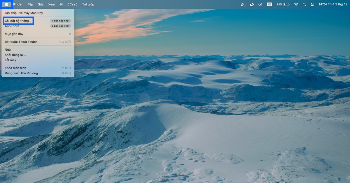 IP động là gì? Ưu nhược điểm và các trường hợp nên sử dụng địa chỉ IP động 54 Nhấn vào biểu tượng Apple ở góc trên bên trái màn hình, chọn System Settings