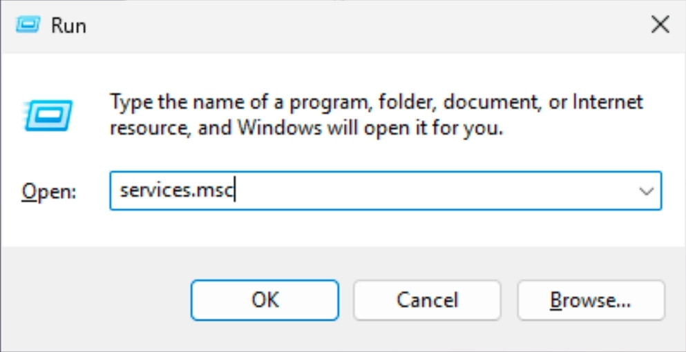 7 cách khắc phục lỗi không tìm thấy địa chỉ DNS nhanh chóng, chi tiết 40 Đầu tiên, bạn nhấn tổ hợp phím Windows + R, nhập services.msc và nhấn OK