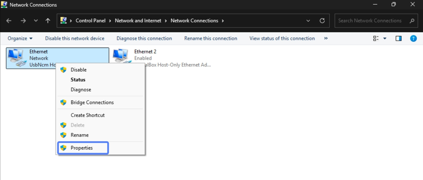 7 cách khắc phục lỗi không tìm thấy địa chỉ DNS nhanh chóng, chi tiết 35 Bạn nhấp chuột phải vào kết nối mạng bạn đang sử dụng (ví dụ: Wi-Fi hoặc Ethernet) và chọn Properties