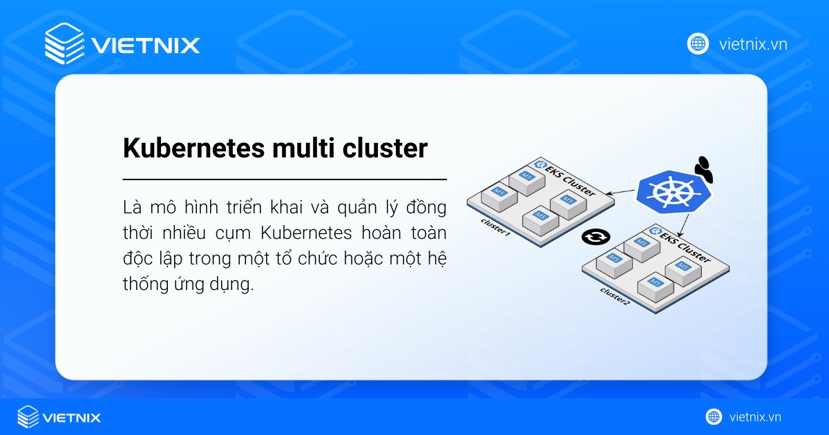 Kubernetes multi cluster là gì? Cách kết nối và làm việc với nhiều cluster 16 Kubernetes multi cluster là mô hình triển khai và quản lý nhiều cụm Kubernetes hoàn toàn độc lập