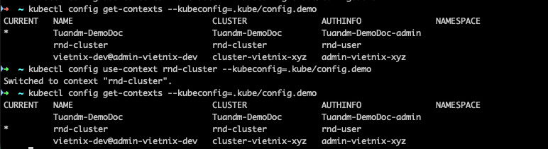 Kubernetes multi cluster là gì? Cách kết nối và làm việc với nhiều cluster 22 Sử dụng lệnh thay đổi qua lại giữa các cluster