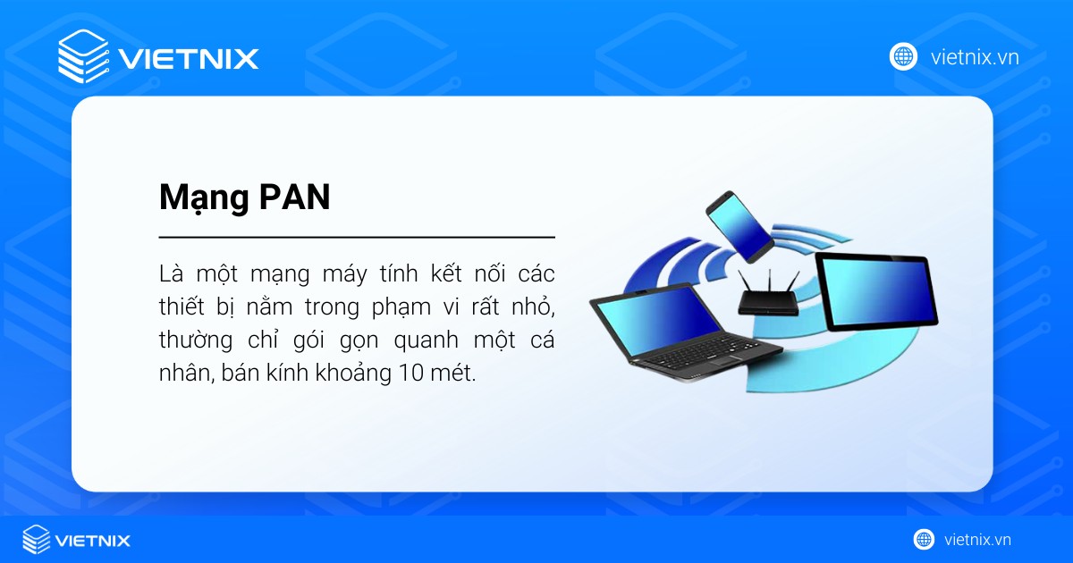 Mạng PAN là một mạng máy tính kết nối các thiết bị nằm trong phạm vi rất nhỏ
