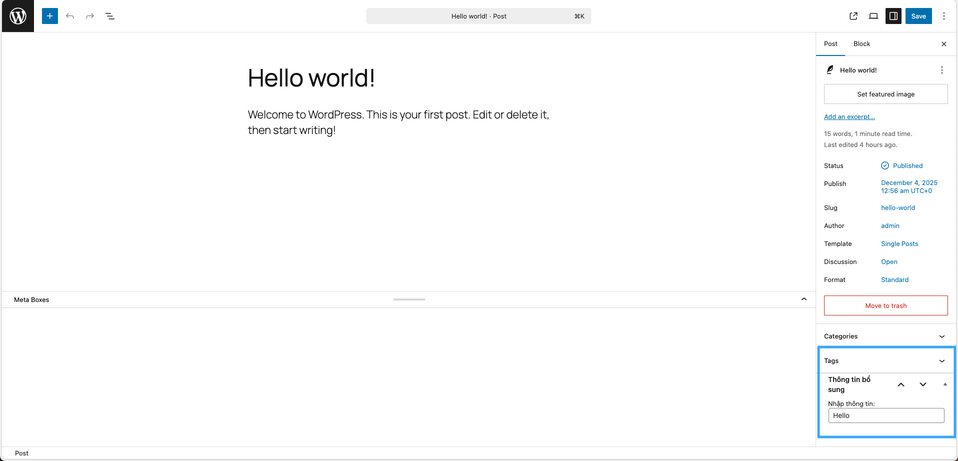 Kết quả sau khi tạo hàm callback
