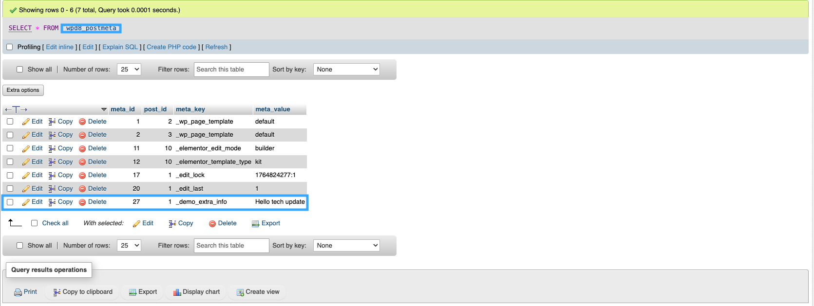 Dữ liệu đã được lưu vào Database bảng postmeta
