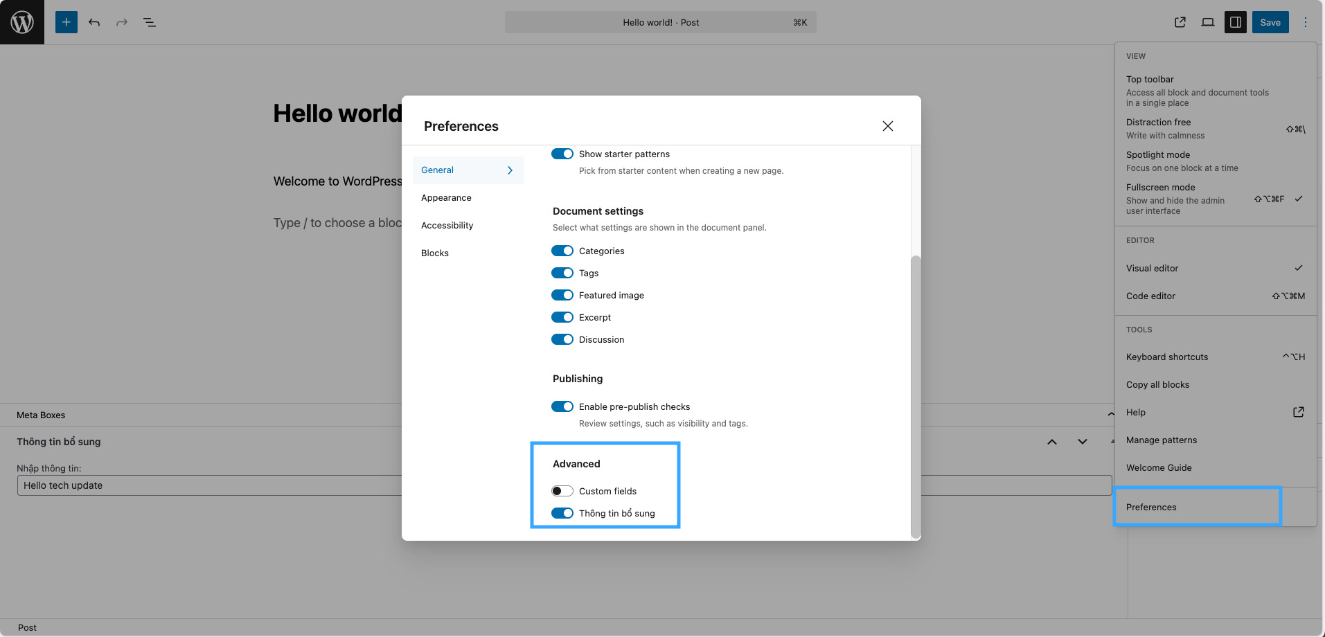 Bỏ dấu chọn tại các mục tương ứng để ẩn khỏi giao diện
