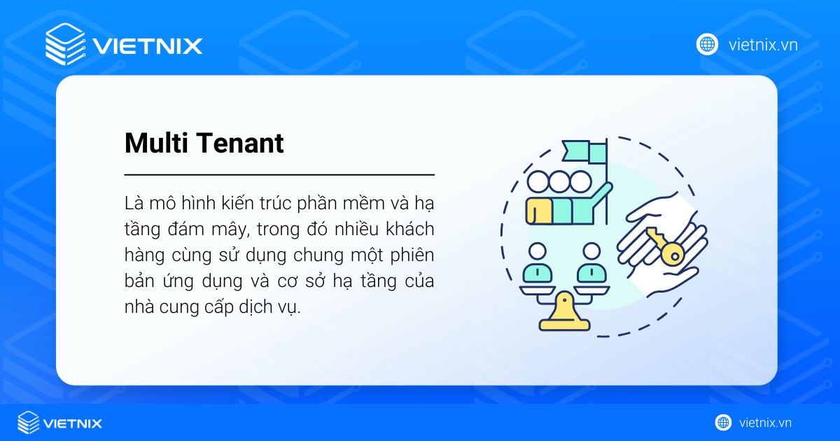Single Tenant là gì? So sánh Single Tenant với Multi Tenant chi tiết 26 Multi Tenant là mô hình kiến trúc mà nhiều khách hàng cùng sử dụng chung một phiên bản ứng dụng của nhà cung cấp
