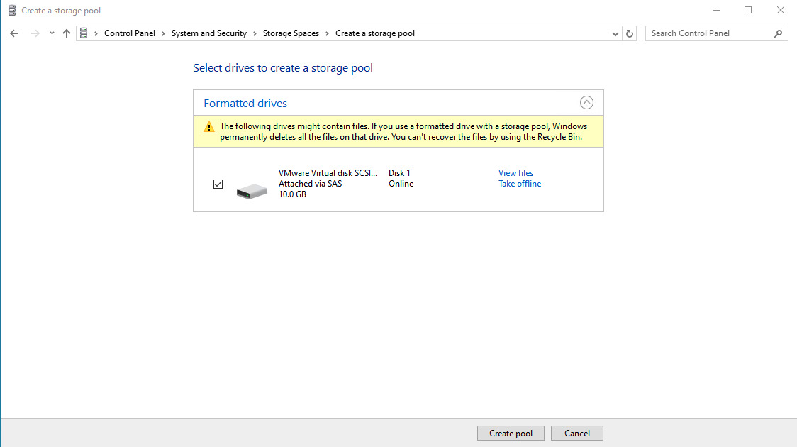 Chọn các ổ đĩa cho pool