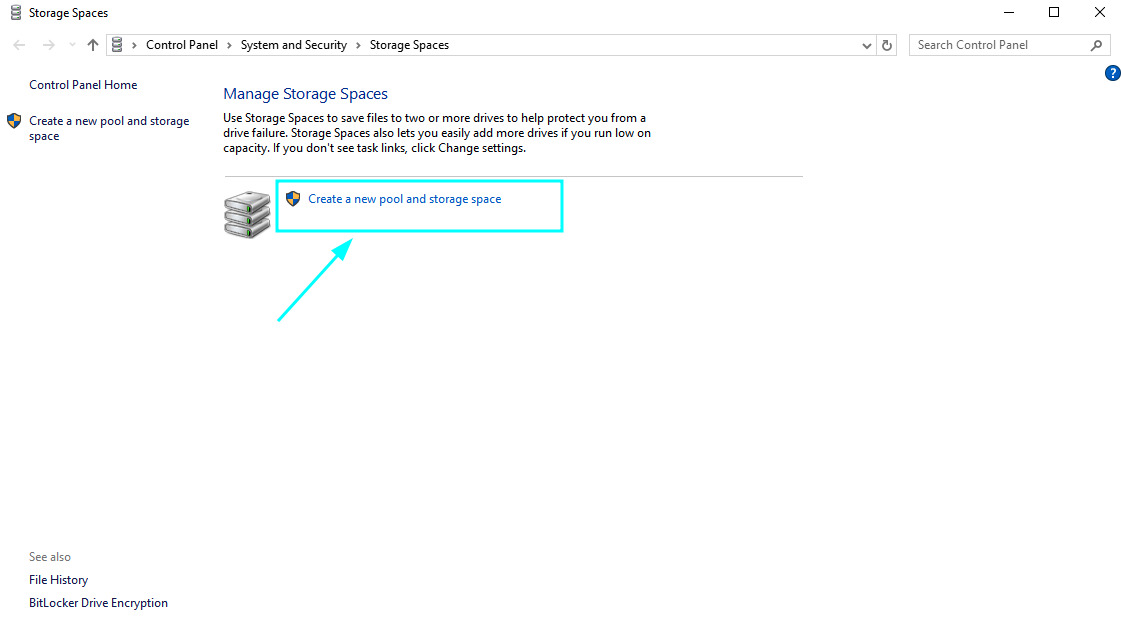 Chọn Create a new pool and storage space