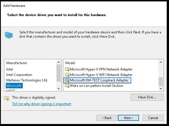 Cách tạo card loopback trên Windows 37 Chọn Microsoft KM-TEST Loopback Adapter