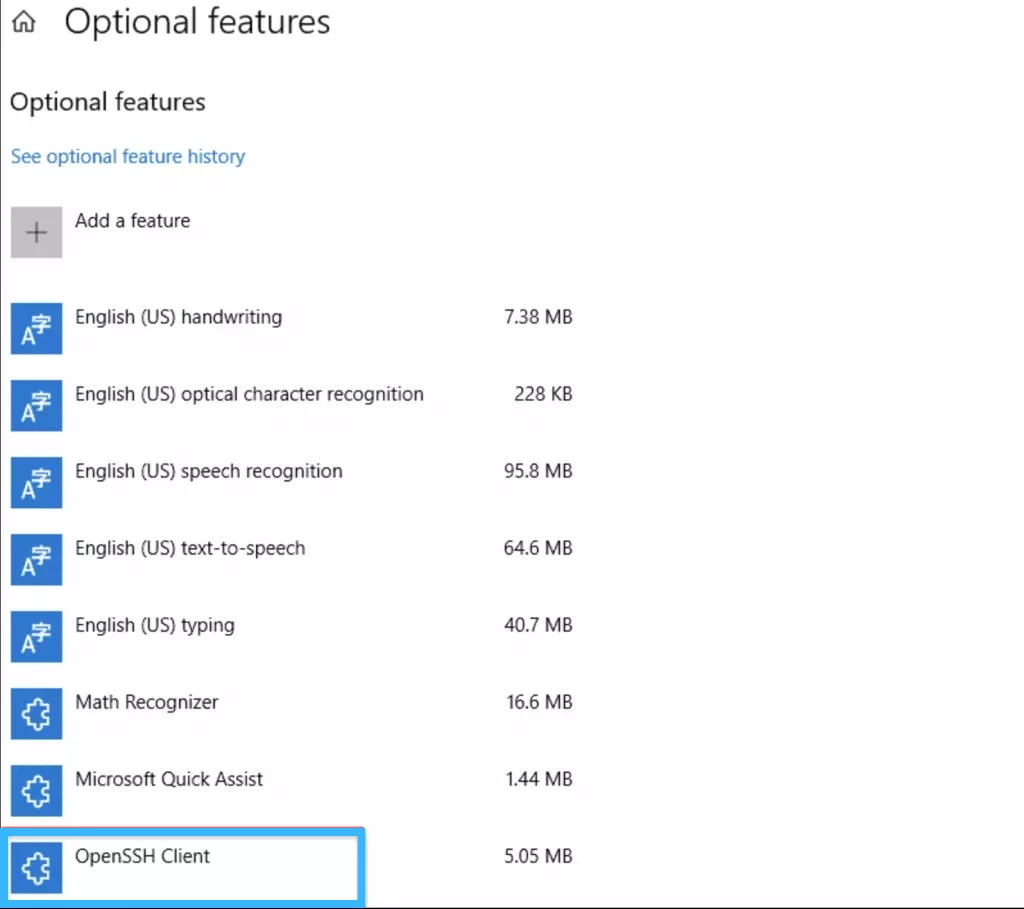 Sau đó bạn tìm và chọn OpenSSH Client