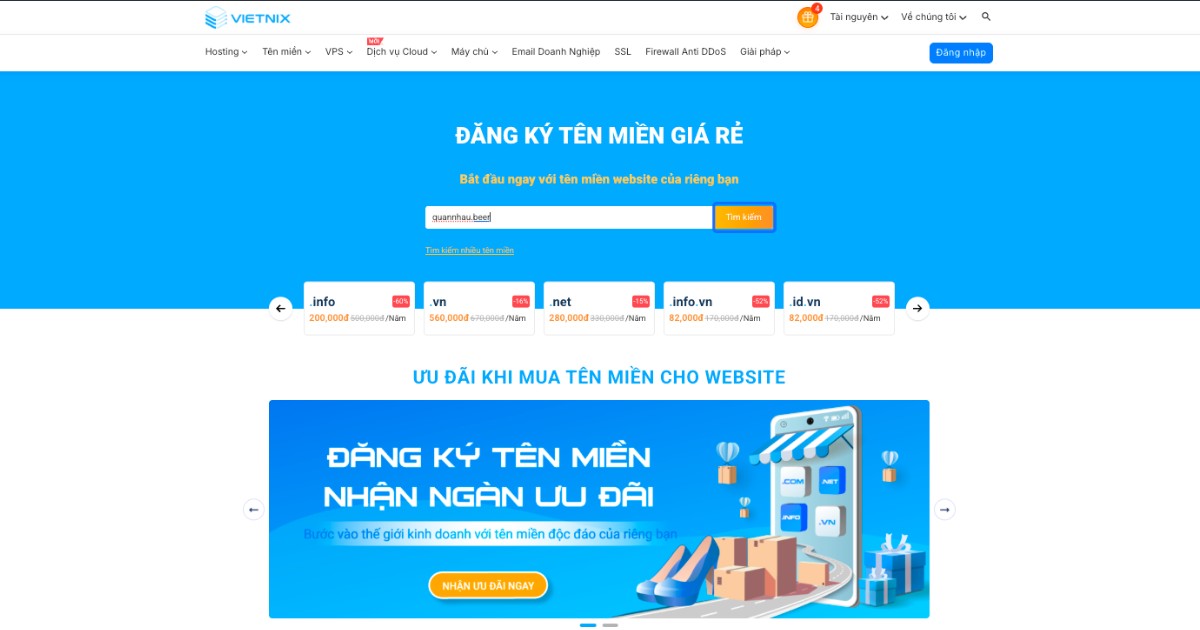 Nhập tên miền .beer vào ô tìm kiếm, sau đó nhấn Tìm kiếm