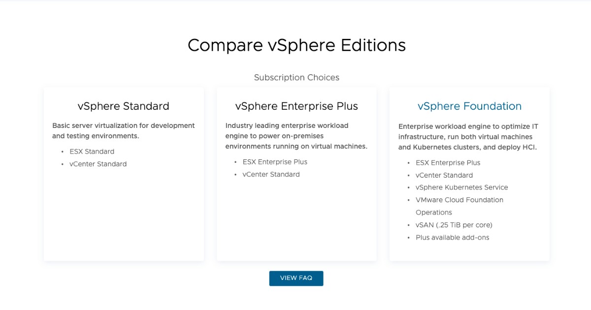 Các phiên bản của VMware vSphere
