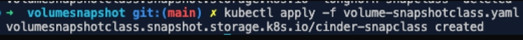 Kết quả của lệnh kubectl apply -f [volume-snapshotclass.yaml]