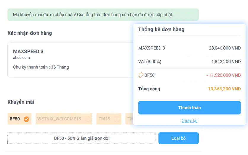 Nhập mã giảm giá tại bước thanh toán