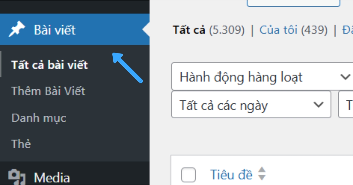 Chọn mục Posts hoặc Pages