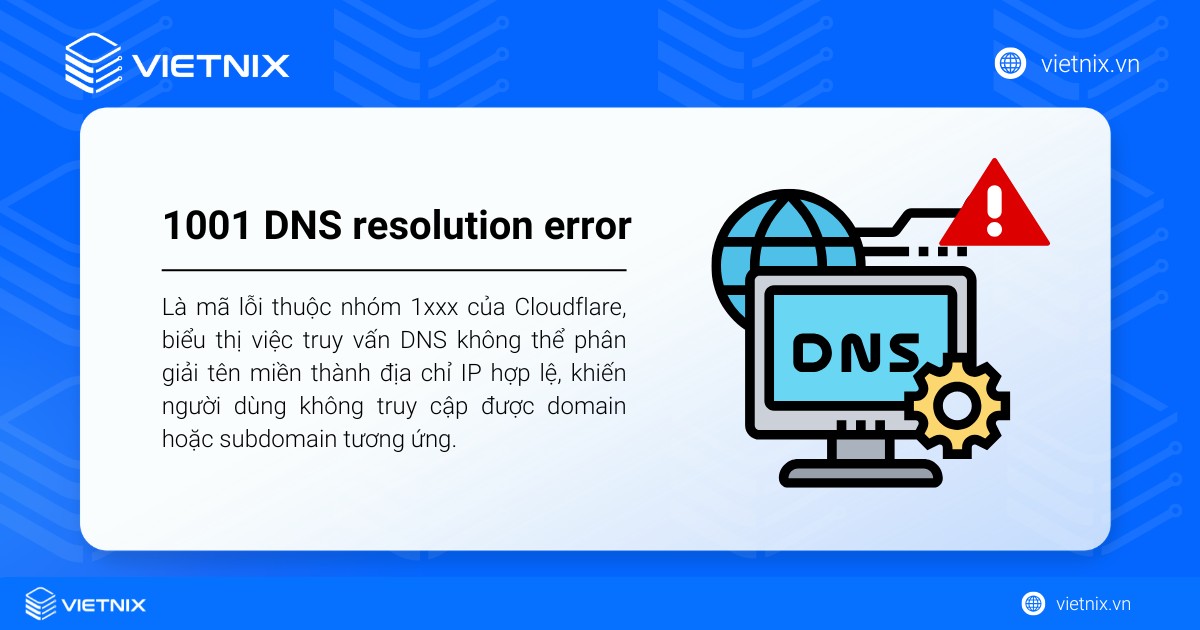 1001 DNS resolution error là mã lỗi thuộc nhóm 1xxx của Cloudflare