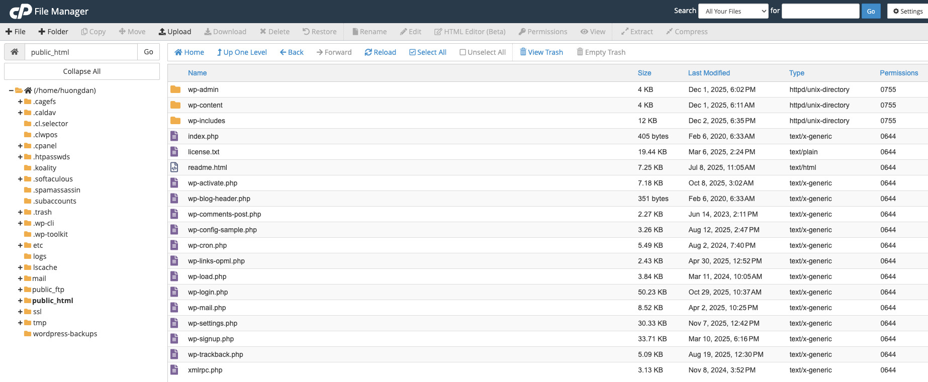 Di chuyển toàn bộ file WordPress vào thư mục con