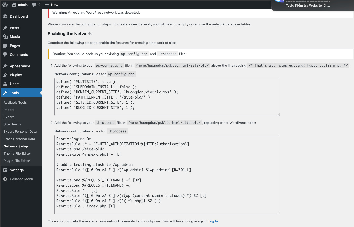 Thiết lập Network sử dụng subdirectory