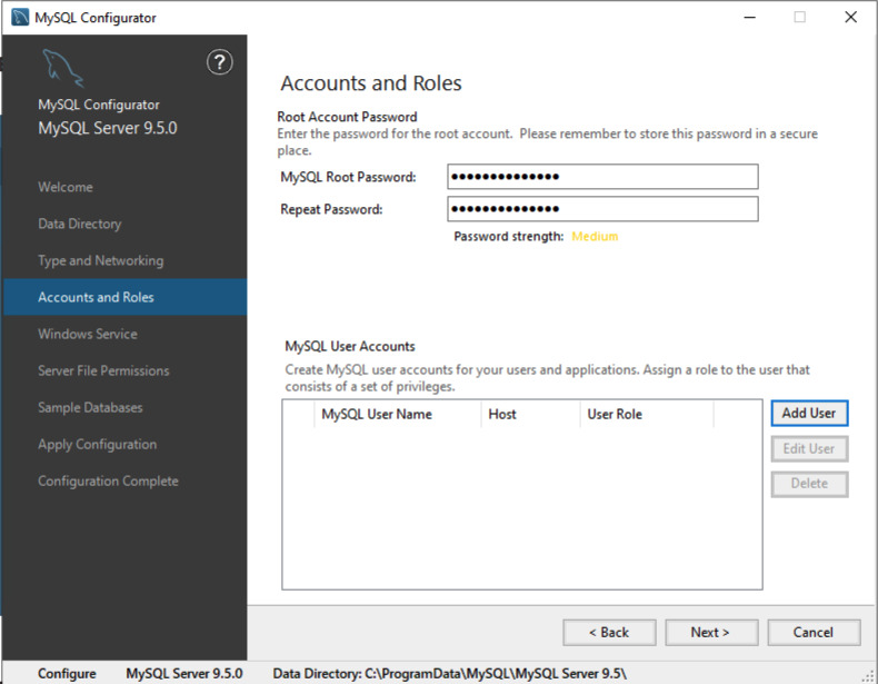 Hướng dẫn cài đặt MySQL trên Windows Server chi tiết, nhanh chóng 39 Nhập và xác nhận một mật khẩu đủ mạnh cho tài khoản root