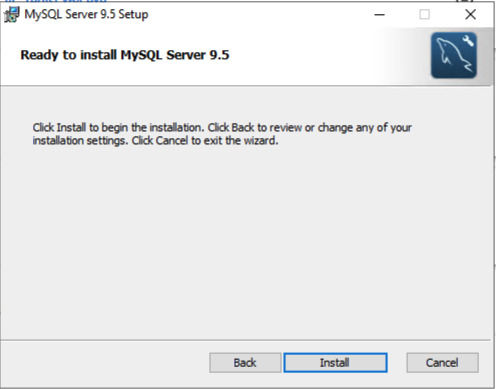 Hướng dẫn cài đặt MySQL trên Windows Server chi tiết, nhanh chóng 33 Nhấp vào nút Install để bắt đầu quá trình sao chép các tệp cần thiết