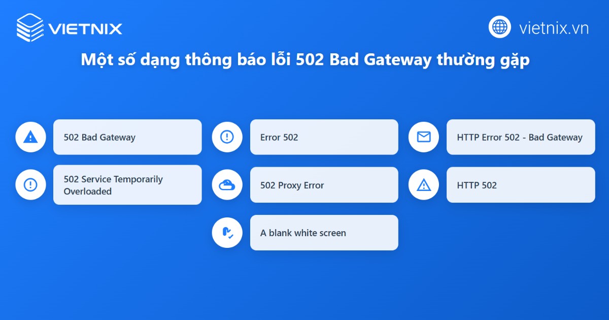 Một số thông báo lỗi 502 Bad Gateway