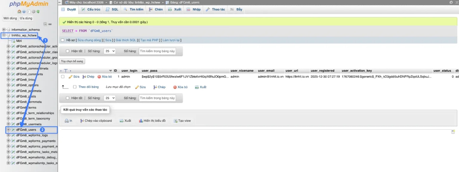 Tiếp theo, bạn tìm bảng (Table) chứa dữ liệu người dùng