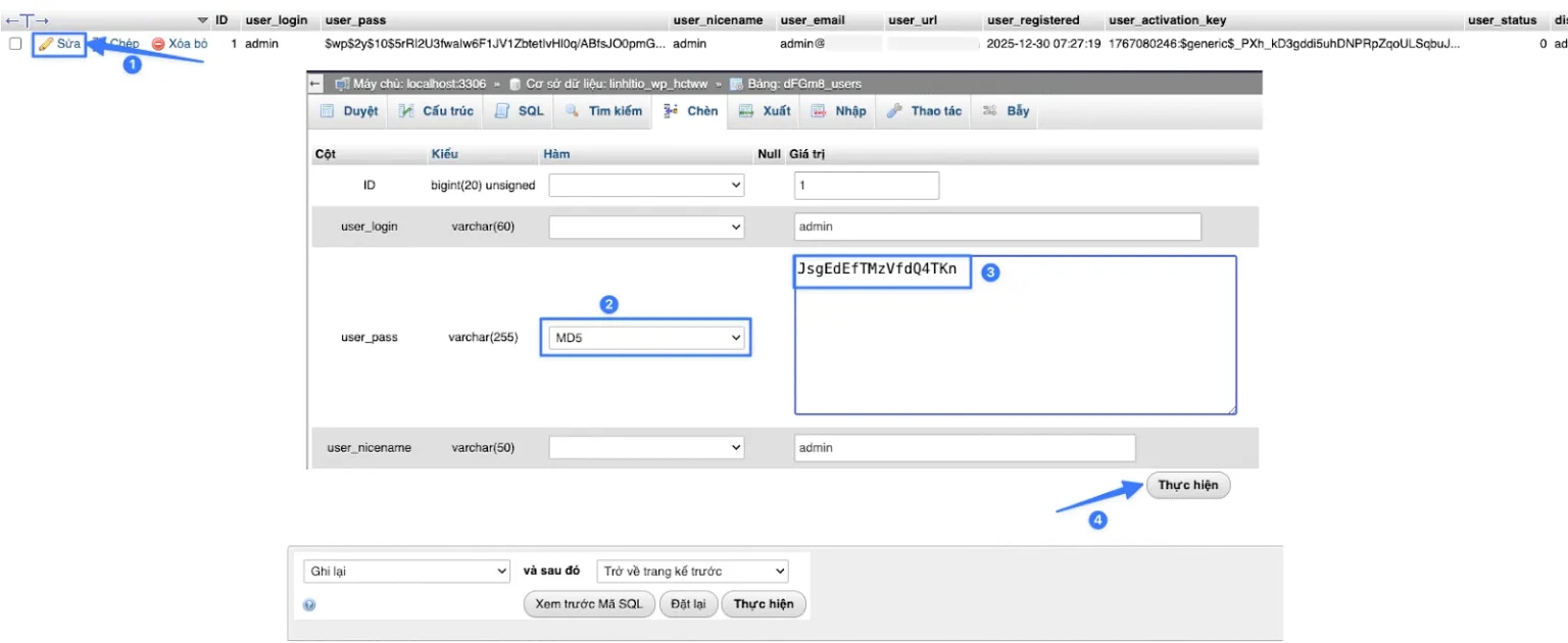Đổi mật khẩu cho tài khoản admin