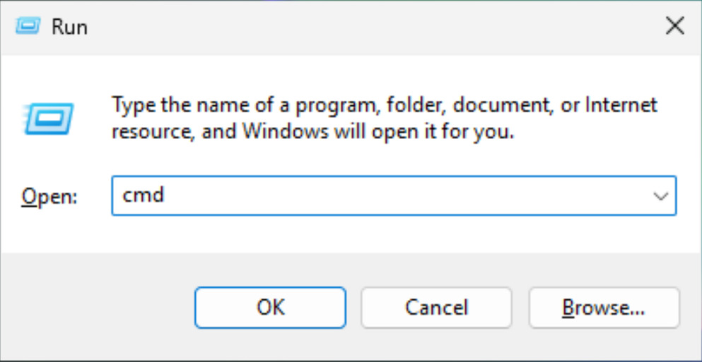 IP động là gì? Ưu nhược điểm và các trường hợp nên sử dụng địa chỉ IP động 52 Nhập lệnh cmd và nhấn OK để mở cửa sổ Command Prompt