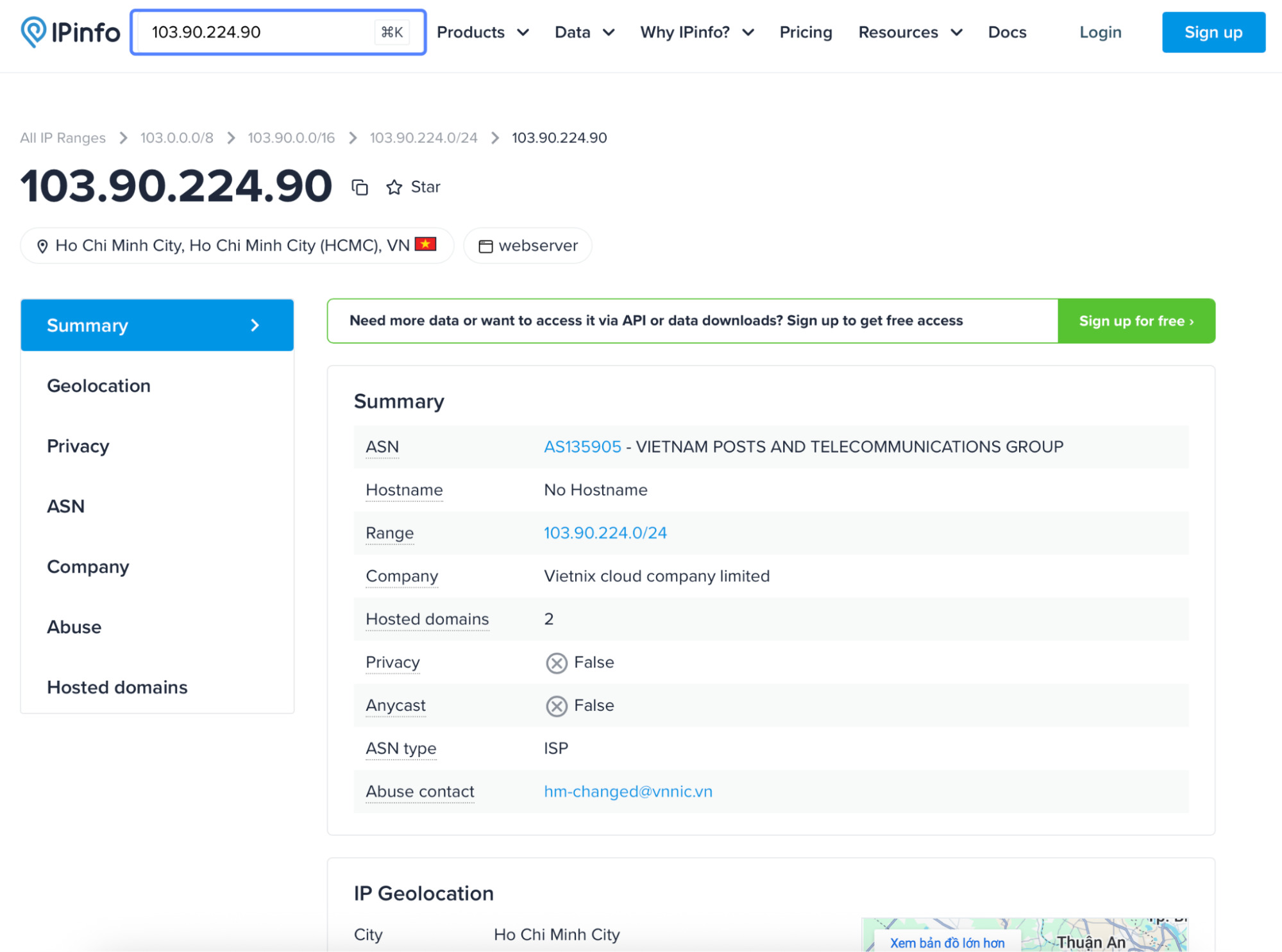 Địa chỉ IP là gì? Cách xem địa chỉ IP trên máy tính và điện thoại đơn giản nhất 61 Sử dụng ipinfo.io để xác định vị trí từ địa chỉ IP