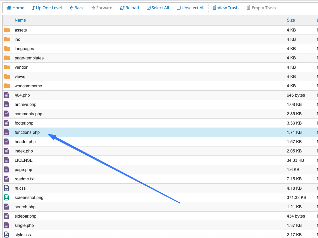 Mở file functions.php của theme đang sử dụng