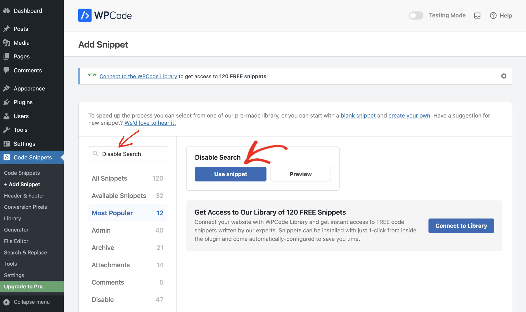 Tìm mẫu Disable Search